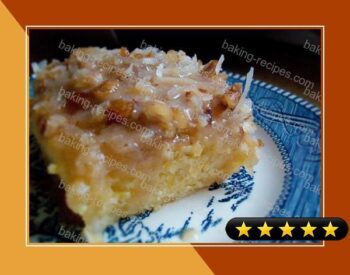 Peach Snack Cake with Coconut Pecan Frosting recipe