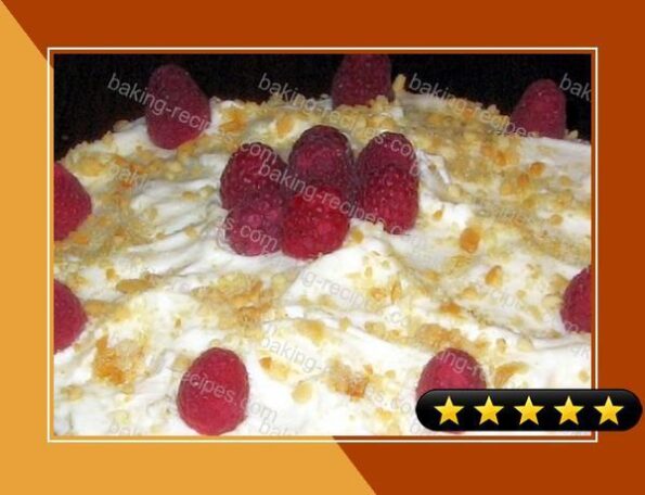 Raspberry Filled Cake with White Chocolate and Macadamias recipe