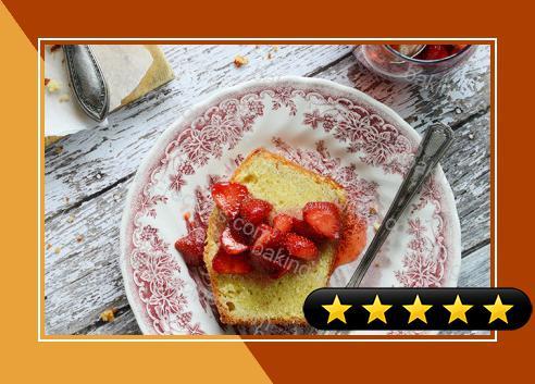 Vanilla-Almond Pound Cake with Easy Strawberry-Rose Sauce recipe